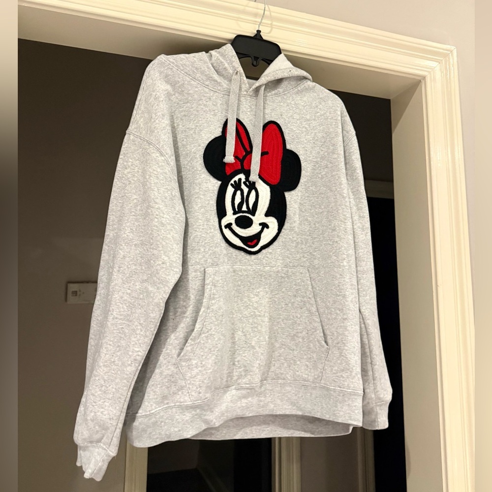 Disney Heather Gray Knit Embroidery Minnie Mouse Women's Hoodie Size 2x
